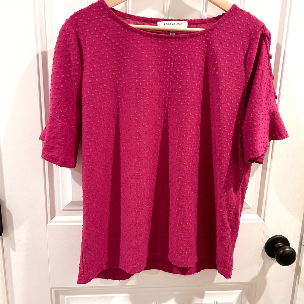 ✨Rose + Olive | Large Boho Swiss Dot Blouse | Textured Knit